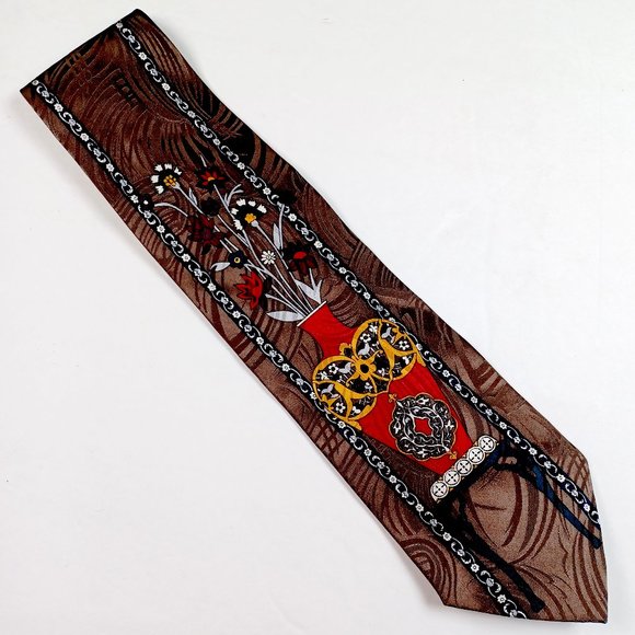 JT Beckett Brown Silk Necktie Flowers in Vase with Flower Chain 60 inches long - Picture 1 of 6